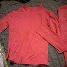 Women's Pink Solid Sweatsuit Set Jacket  Pants M 2 Piece Long Sleeve Zip