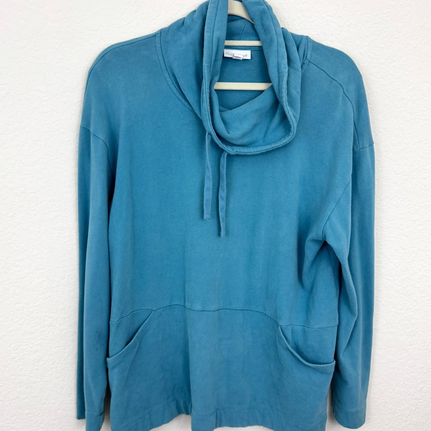 J. Jill Womens PureJill Soft Touch Cotton Top Size M Funnel Neck Cozy Comfy Blue