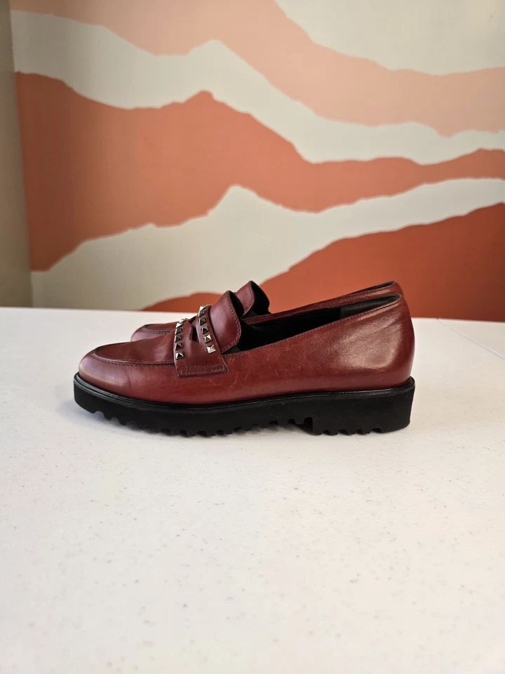 Mocasines PAUL GREEN Sofía Borgoña Rojo Roca Suela Tachonada Cuero 6.5 Sin Cordones  Foto 4 de 4