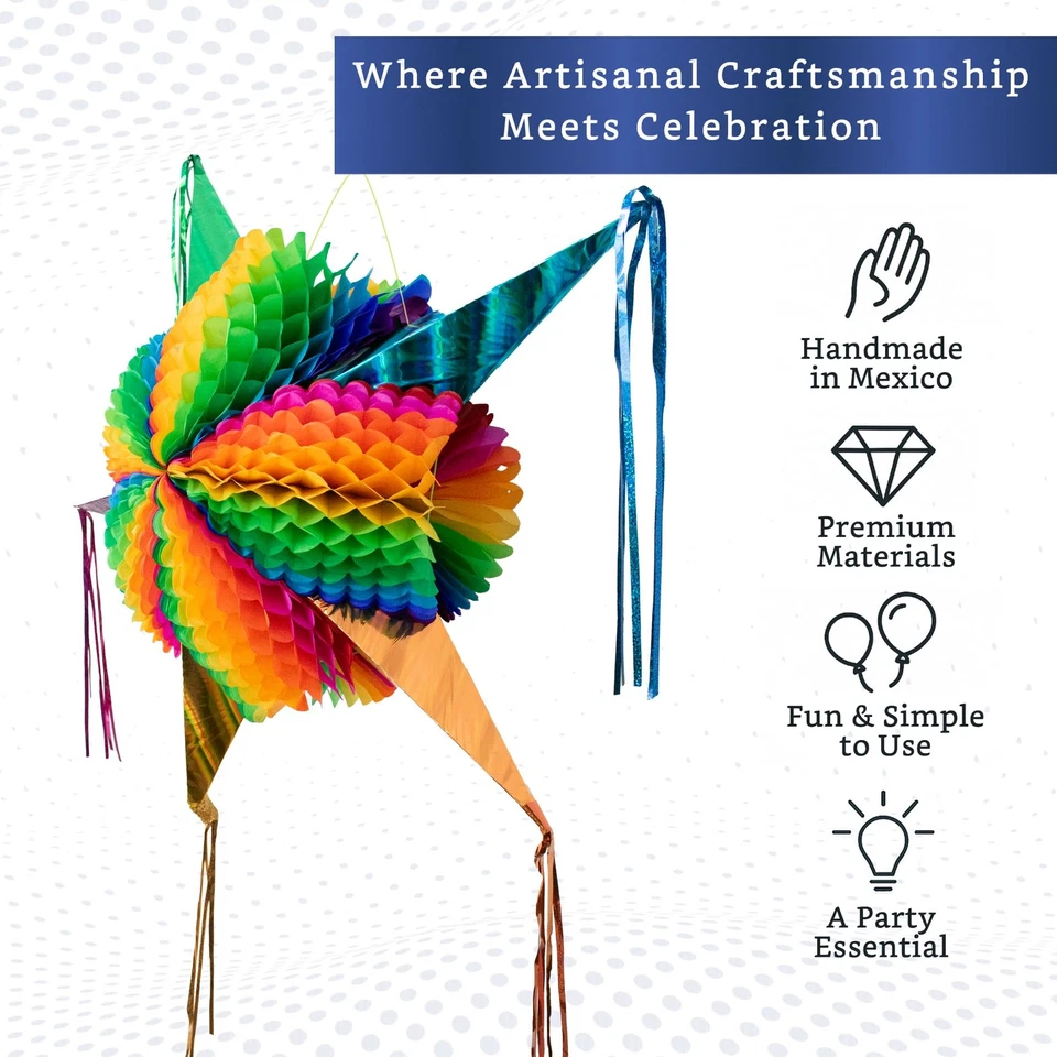 Rainbow Mexican Piñata - 26 Handmade Foldable Birthday Party Decoration - Image 3 of 4