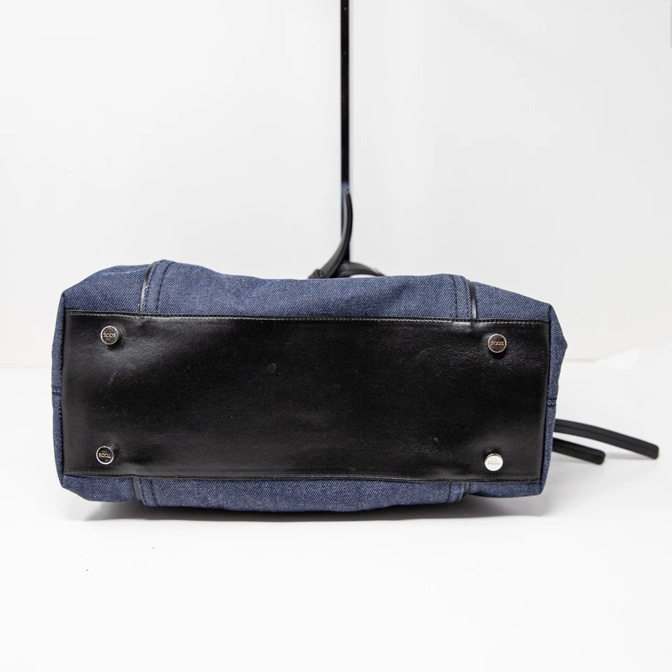 Tod's Double T Tote Shoulder Bag Purse 2way Canvas Denim Jean Leather Blue Black - Image 4 of 4