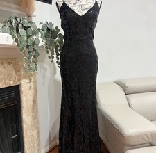 Black Sequin Maxi V-Neck Backless Strappy Formal Dress
