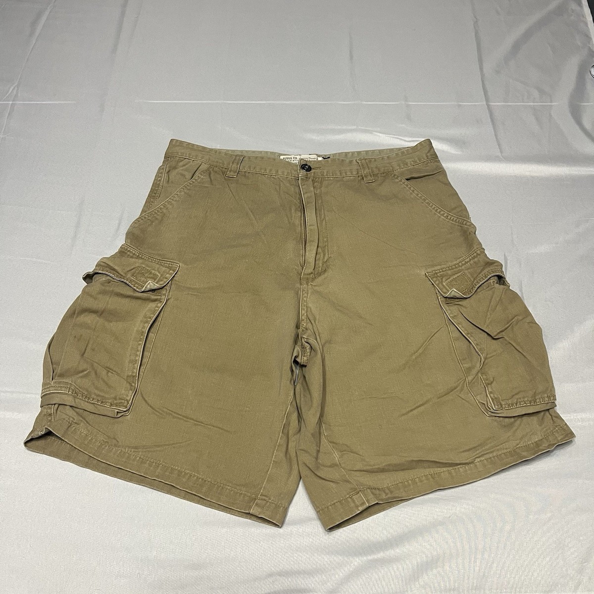 Y2K Plugg Cargo Shorts Mens Size 32 Beige Tan Baggy Utility Skater 