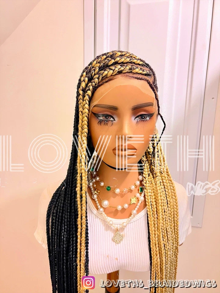 Se envía al día siguiente (ENVÍO 2 DÍAS) Peluca trenzada de encaje completo Cornrow, trenza negra sin nudos Foto 4 de 4