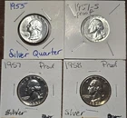 Lot Of 4 1950s Washington Silver Quarters Proofs BU Uncirculated