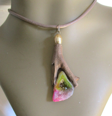 Täglich tragbare Designerkette -Solar-Quarz -Fundholz -Treibholz 58cm -Lederband