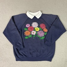 Vintage Floral Morning Sun Sweatshirt Adult Large Blue Grandma Mock Layered 80s
