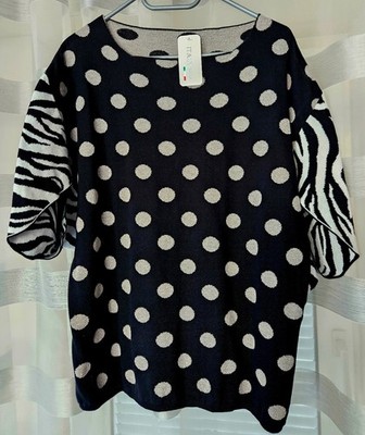 Italy Moda Bluse lagenlook schwarz-weiß-silber viscose Gr. M-40-42 NEU