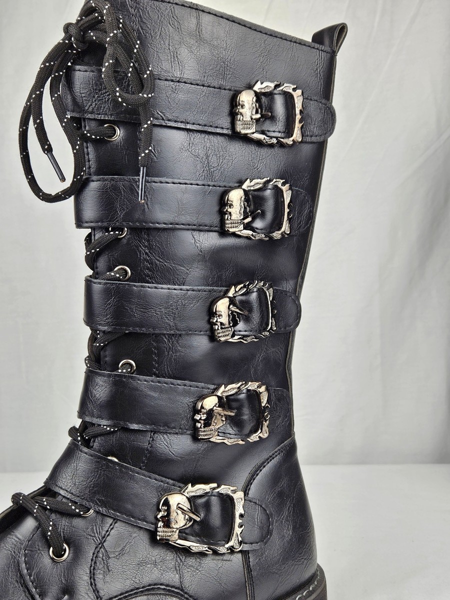 Metal Punk Rock Goth Band Skull Buckle Zip Boots Motorcycle Riding