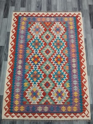 Klassischer handgefertigter afghanischer/türkischer Kelim Teppich, Azteken Wolle Vorleger Größe 179x128 CM