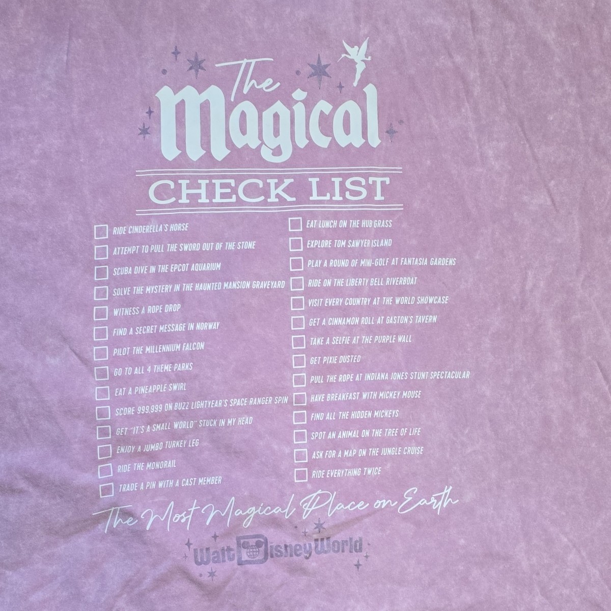 ​Walt Disney World T-Shirt 1X Pink Mineral vtg Wash Parks Icon Magical Checklist