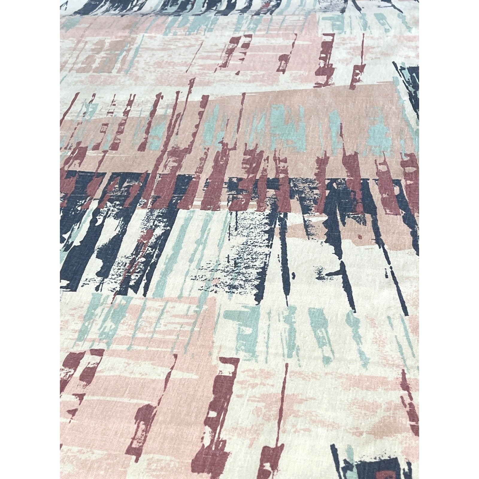 Vtg Upholstery Fabric  5th Avenue Designs Abstract Canvas Blue Pink Coastal BTY