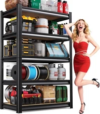 72" H Garage Shelving Heavy Duty 3000 LBS 5 Tier Storage Shelves Adjustable M...
