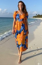 TABITHA BROWN TARGET Fit Flare 100% Cotton FLORAL PUFF Sleeve Open BACK Tie 0