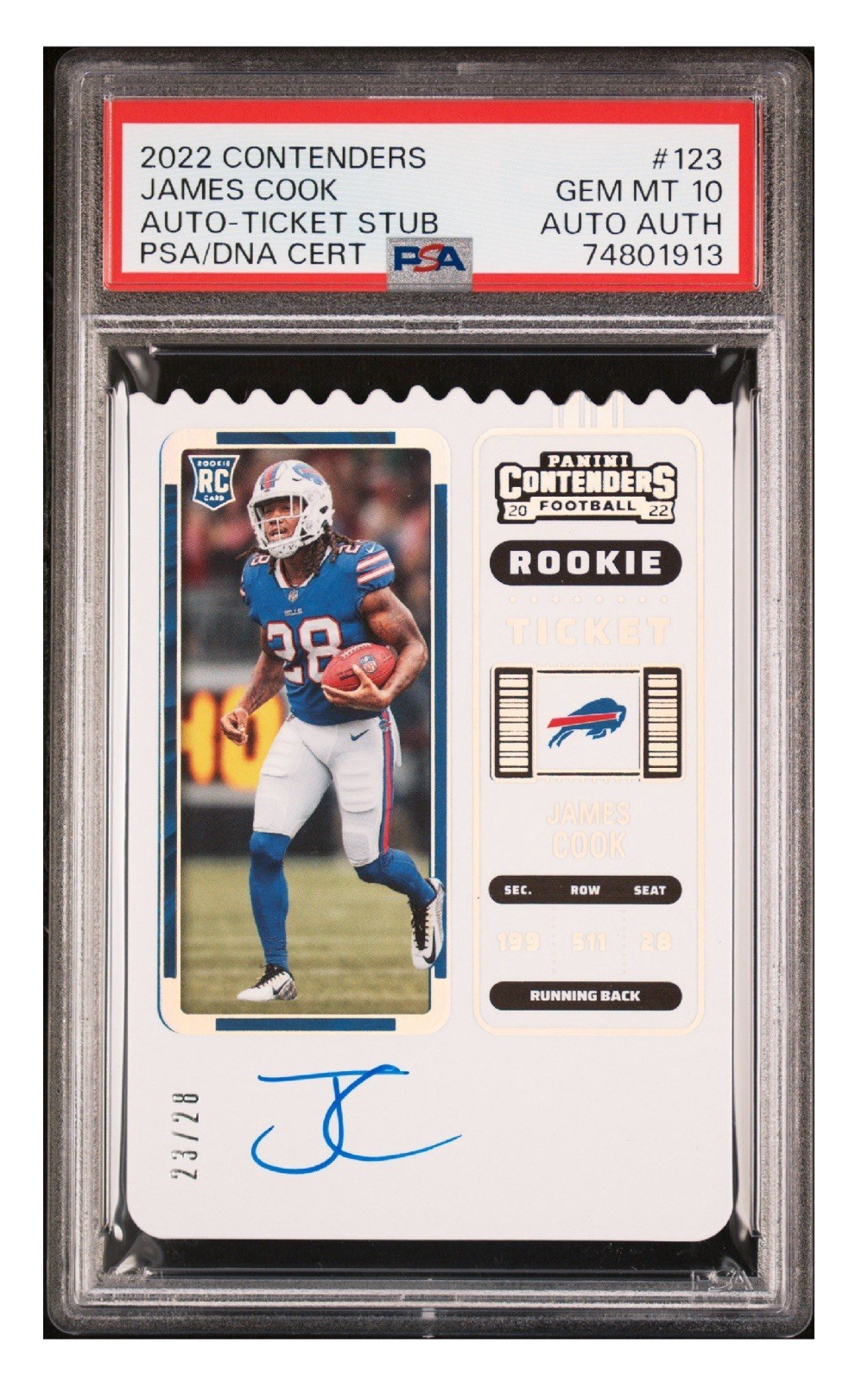 2022 Panini Contenders PSA 10 - James Cook Rookie Ticket Stub Auto /28 POP 1💎💎