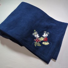 Disney Store Mickey Minnie Mouse Blue Fleece Blanket Throw Embroidered 59x50