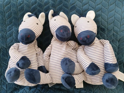 3 x M&S Blue Zebra Pony Soft Toy Chime Rattle 07949081 - Picture 3 of 5
