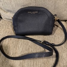 Marc Jacobs Black Saffiano Leather Crossbody Bag Gold Adjustable Strap Gold Tone