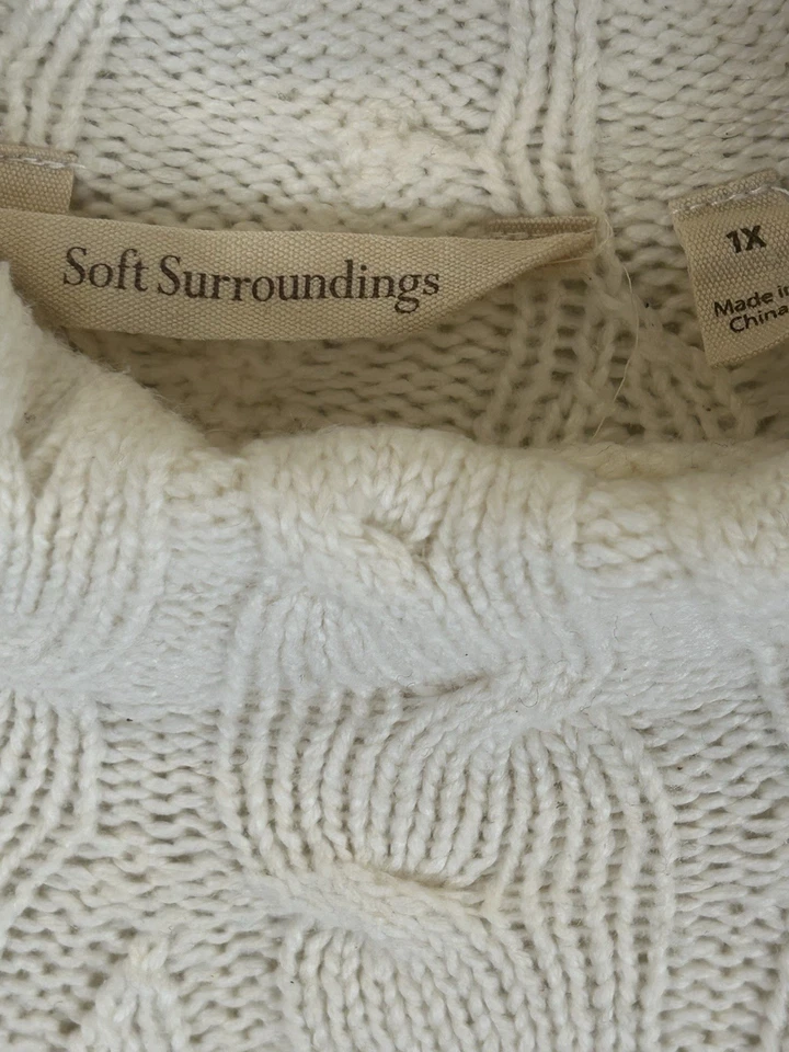 Soft Surroundings Nisette Cable Knit Mock Neck White Tunic Cozy Sweater 1X - Image 2 of 4