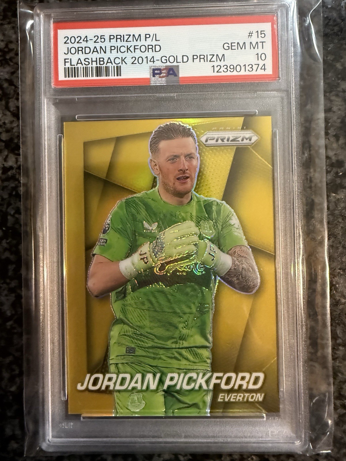 2024-25 Panini Prizm Jordan Pickford Gold Flashback #1/10 Everton FC PSA 10 Gem
