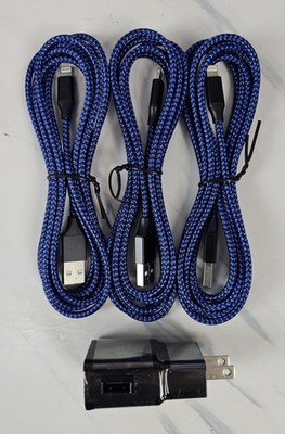 3 Pack 6' USB to Ltning Fast Charging Cable Braided Fabric + 1 Charging Box