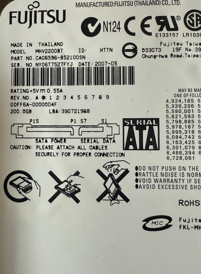 Fujitsu MHV2200BT- 200GB Laptop Hard Drive - SATA - CA06596-B52100SN - Image 3 of 4