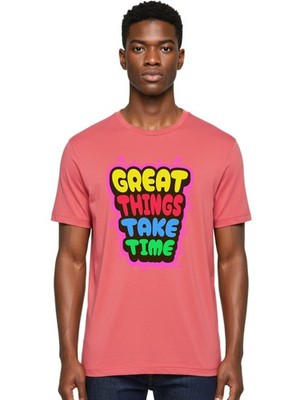Great-Things-Take-Time Mens Graphic Tee,100% Cotton,Casual Summer Wear