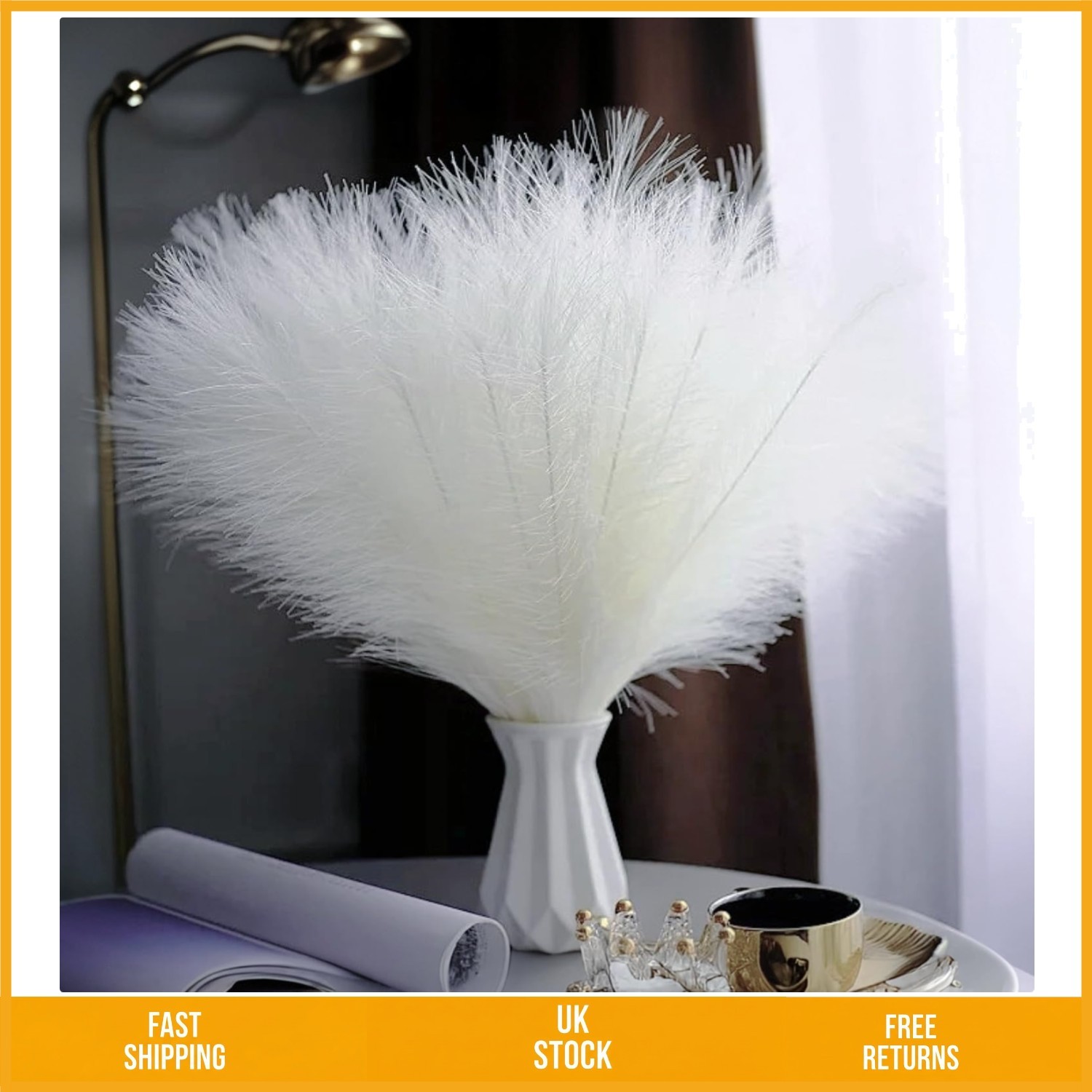 Elegant Artificial Pampas Grass Silk Dried Flower Decor White 55cm Set of 30