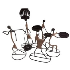 Unique Metal Tribal Wire Figures Set of 5 Candle Holders with Rope Accents9-12"