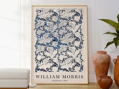 William Morris Wallflower Print, Elegantes Blue Floral Poster, Botanical Artwork