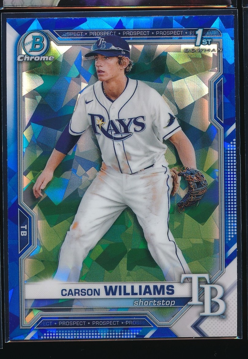 2021 Bowman Draft Chrome Sapphire 1st Carson Williams #BDC-180 Tampa Bay Rays RC