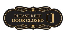 Designer Please Keep Door Closed Image Sign Black Gold - Medium