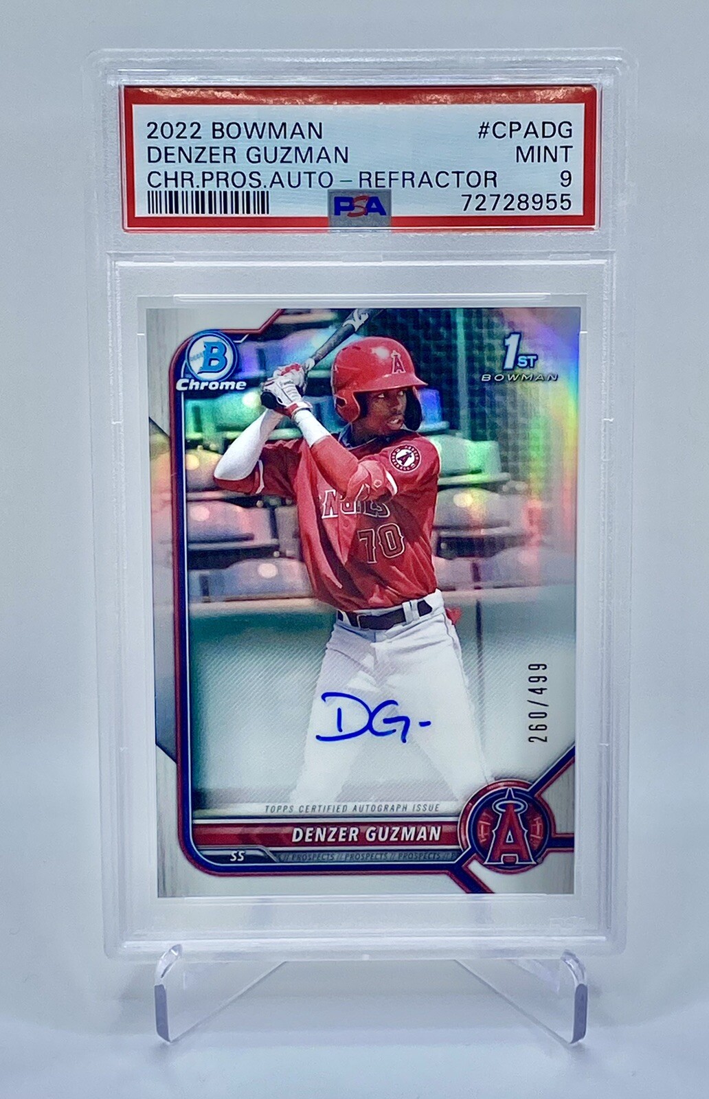 Denzer Guzman 2022 Bowman Chrome 1st Auto RC Refractor /499 #CPA-DG - PSA 9 Mint