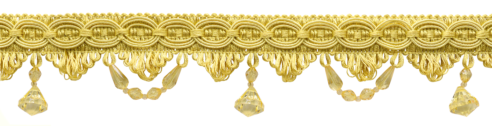 Beaded Fringe Trim with Gimp Header, Color# B7 - Light Gold [Sold By The Yard]