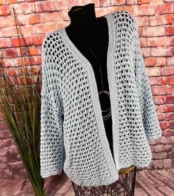 offene GrobStrick Jacke Häckel Cardigan  Italy HELLBLAU 38 40 42 44