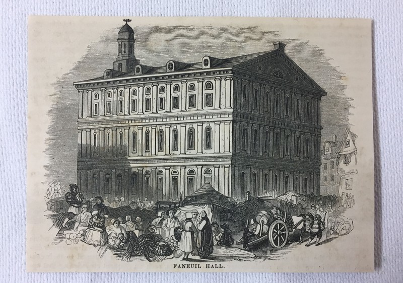 1851 magazine engraving~ FANEUIL HALL Boston, Massachusetts