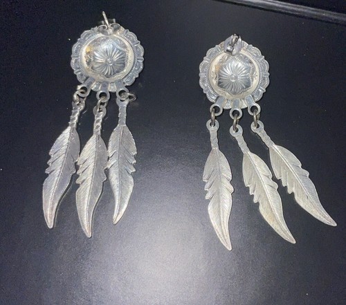 Bonitos aretes colgantes vintage de plata de ley 925 Southwest Estate 0,4 gramos - Imagen 3 de 3
