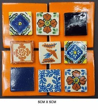 5cm x 5cm Hand-Made Ceramic Mexican Wall Tile Painted Terracotta Tiles - various