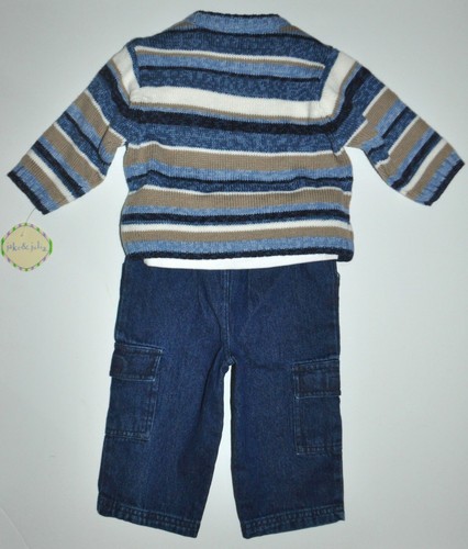 NEW Jake & Julia 3 Piece Set Baby Boy's 12 Mo Knit Sweater Cargo Jeans Football - Picture 2 of 7