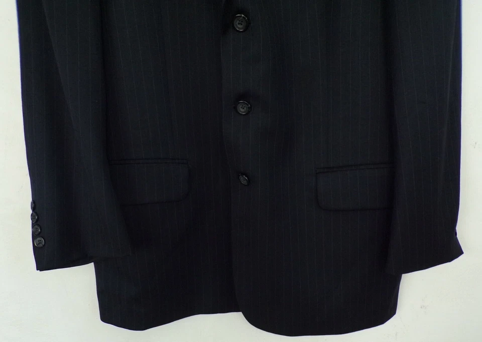 OSCAR DE LA RENTA Mens Size 44R Black Pinstriped 100% Wool Blazer Sport Coat - Image 3 of 4