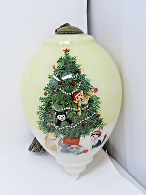 Ne Qwa Art Christmas Tree Cats Christmas Ornament Artist Signed E Leach NIB COA