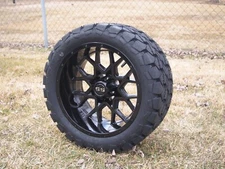14" Deep Dish Glossy Black Golf Cart Wheel With Tire 22x10-14 All Terrain/Street