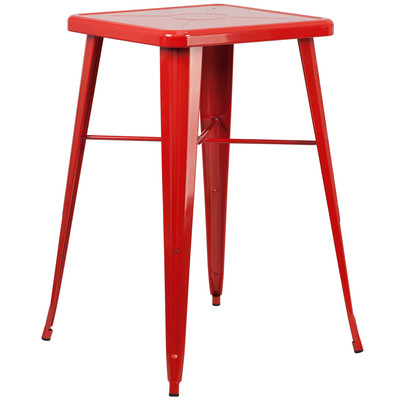 Industrial Restaurant Table Set in Red Metal w/Bar Table