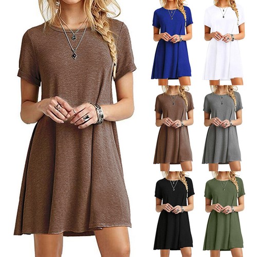 Women Lady Short Sleeve Dress Loose 