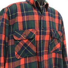 Sears Roebuck Vintage Shirt Large Wool Blend Red Tartan Plaid Mens Korea Made