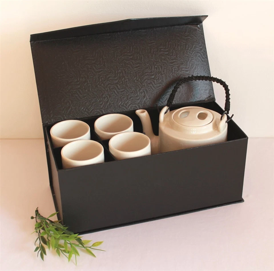 070 Teeset 5 tlg Keramik creme beige weiß Tee Service Pott Kaffee Elegant - Bild 3 von 4