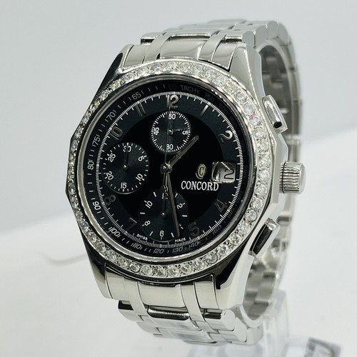 Concord Men's Watch 46 Real Diamonds Bezel Automatic Chronograph 40mm