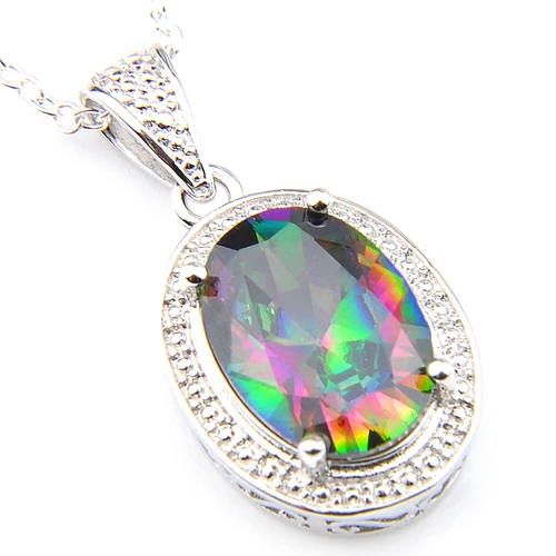 Christmas Jewelry Fire Rainbow Mystical Topaz Gemstone Silver Necklace Pendant