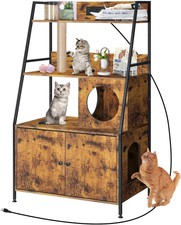 Cat Litter Box Enclosure w/Storage Shelves Enclosure Furniture Charging Station