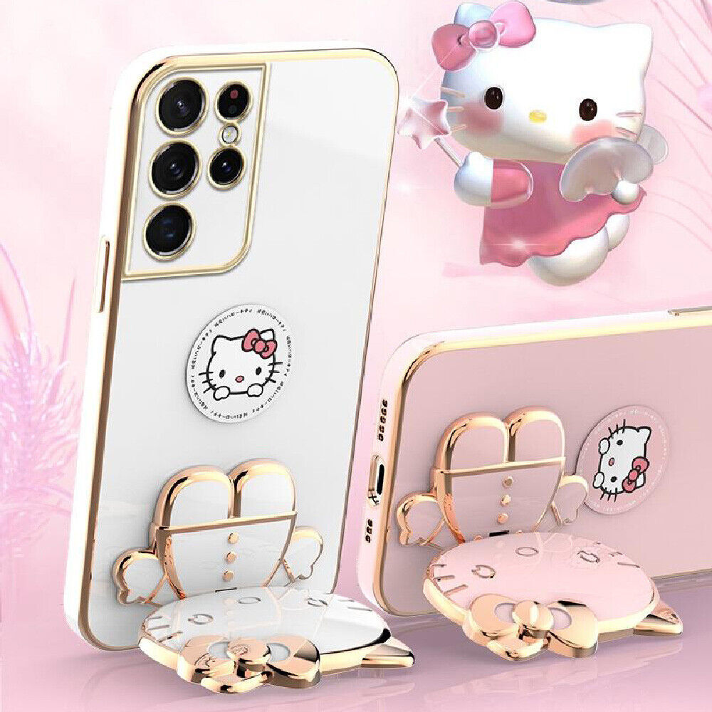For Samsung S25 S24 S23 S22 S21 S20 Hello Kitty Cat Fold Stand